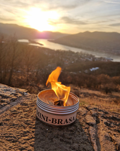 Minibrasa på berg med utsikt