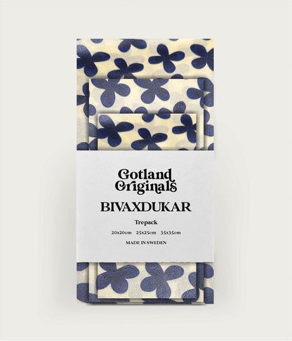 Bivaxduk Alva 3-pack med blå blommor