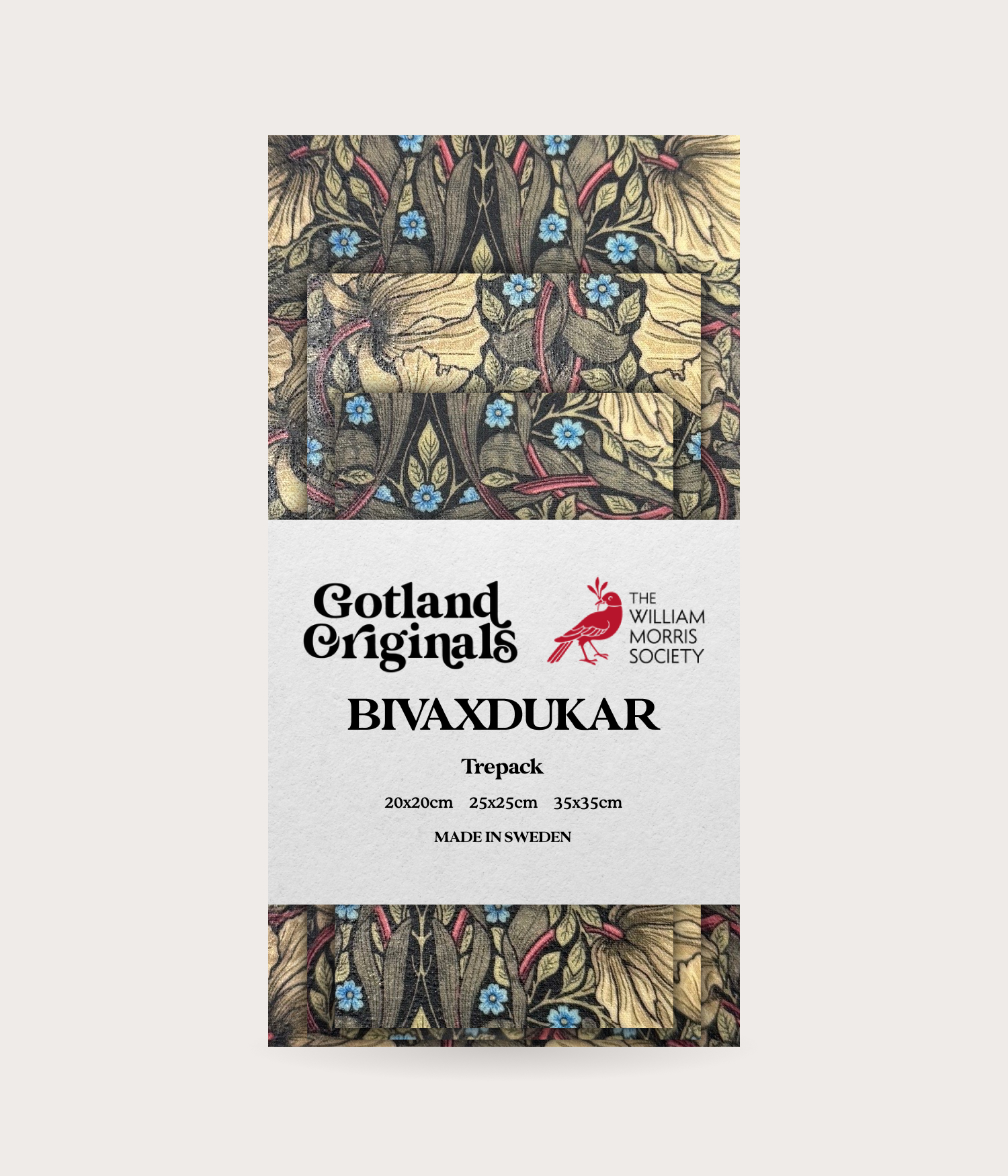 William Morris Bivaxduk med olika blommor