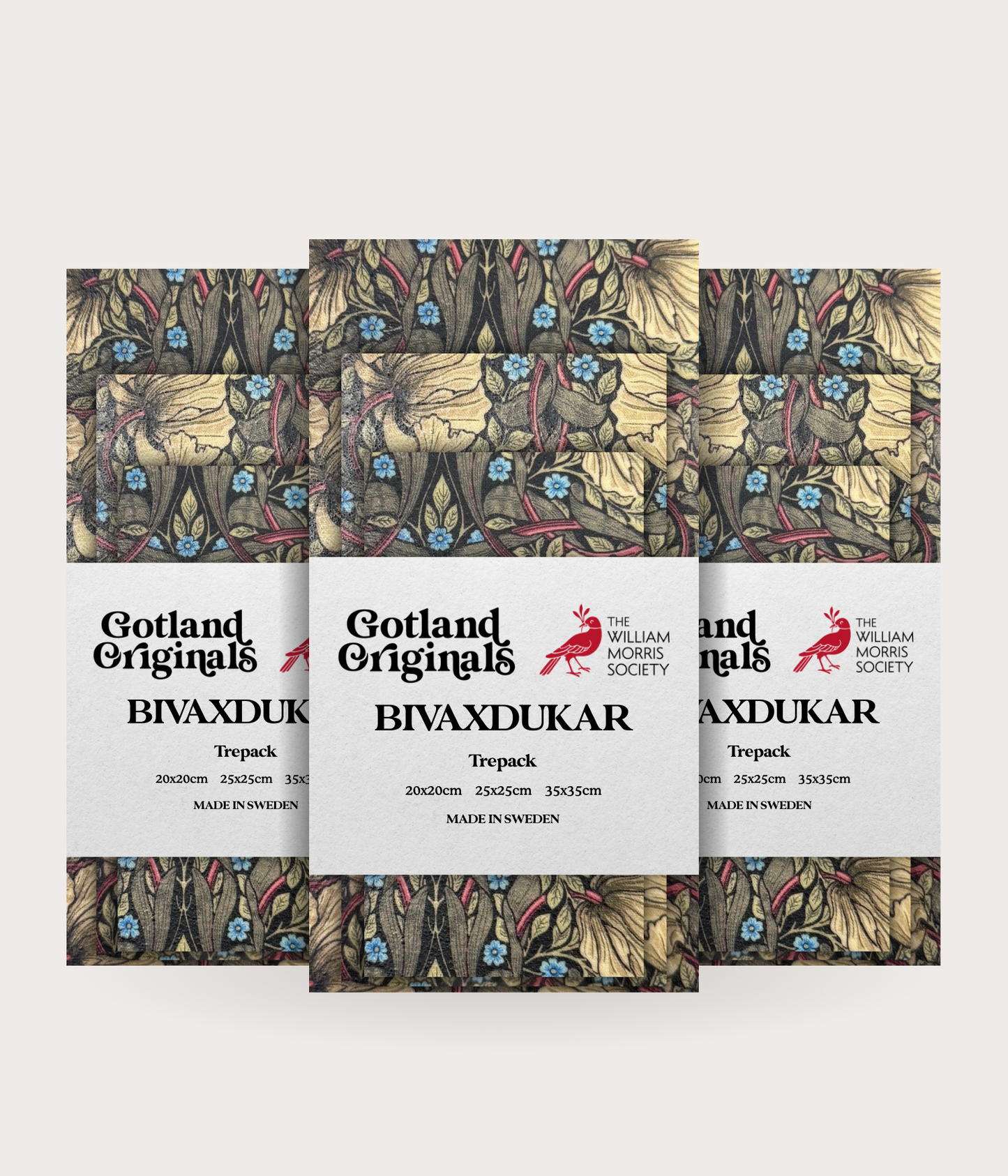 William Morris Bivaxduk med olika blommor