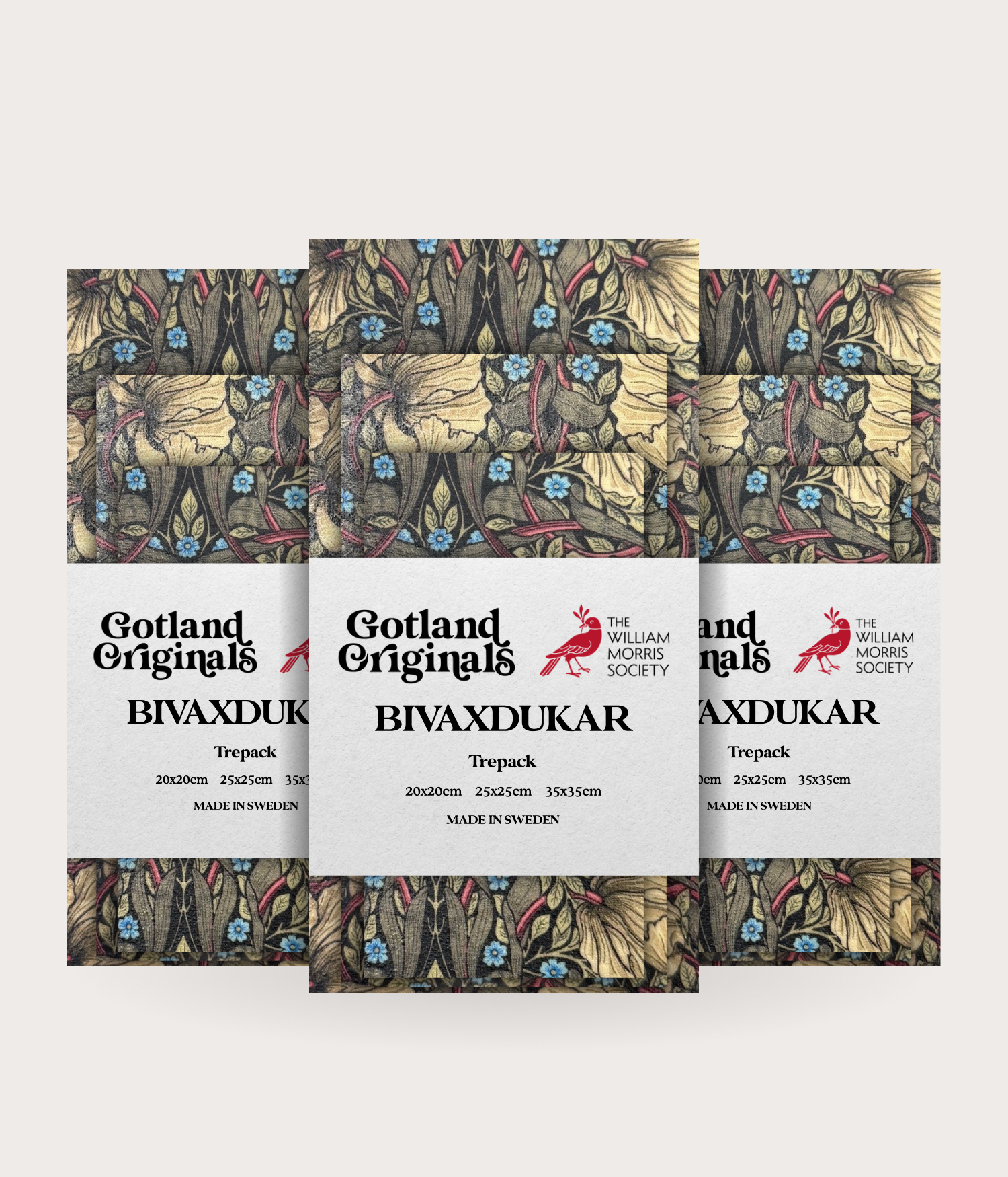 William Morris Bivaxduk med olika blommor