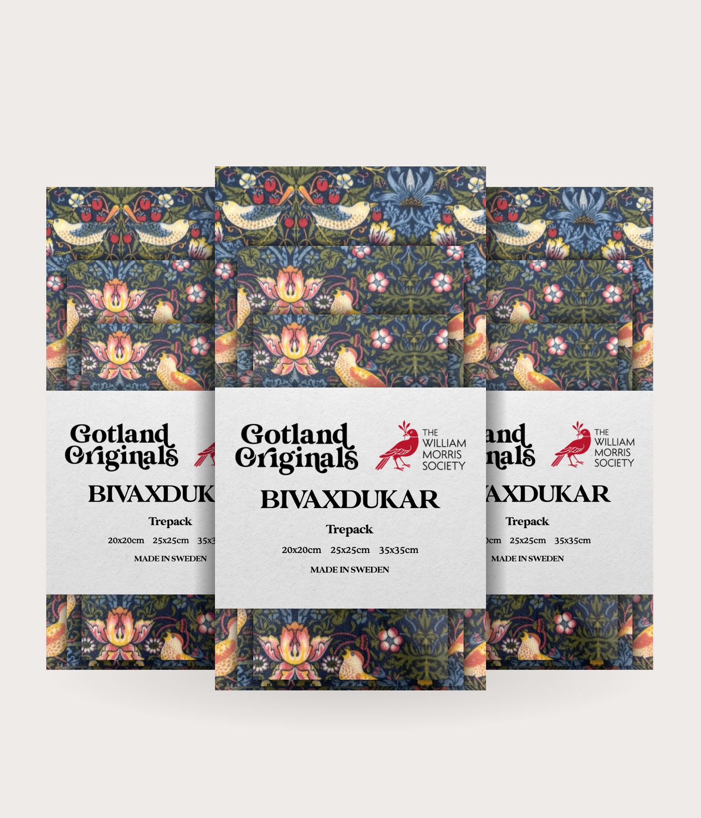 William Morris Bivaxduk med blommor och fåglar 