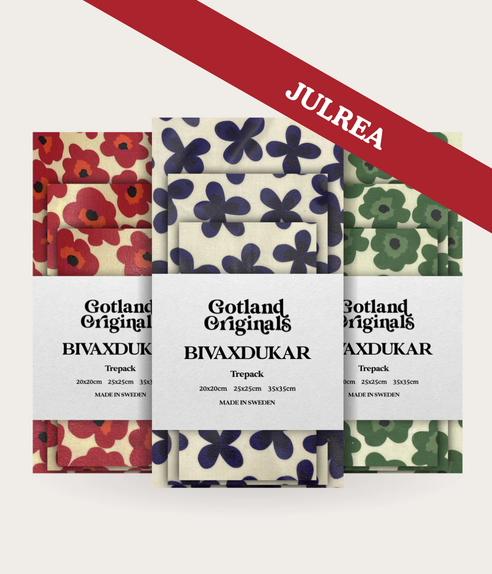 Produktbild Bivaxdukar 9-pack, mönster "Color Mix" med text julrea